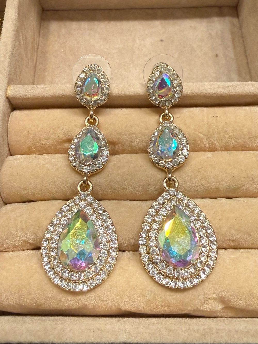 Aurora Teardrop Crystal Dangle Earrings - Gold